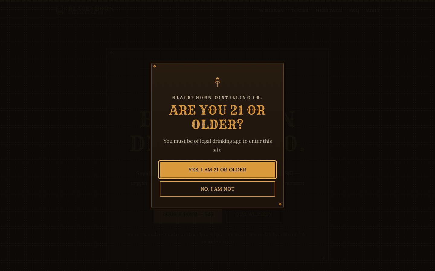 Screenshot of Blackthorn Distilling Co. website demo