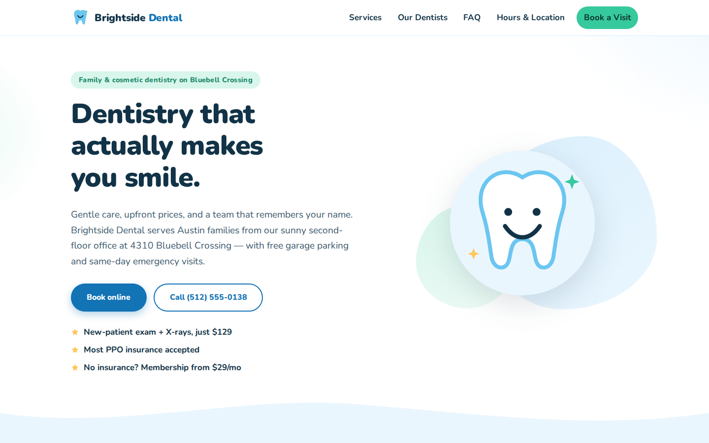 Screenshot of Brightside Dental website demo