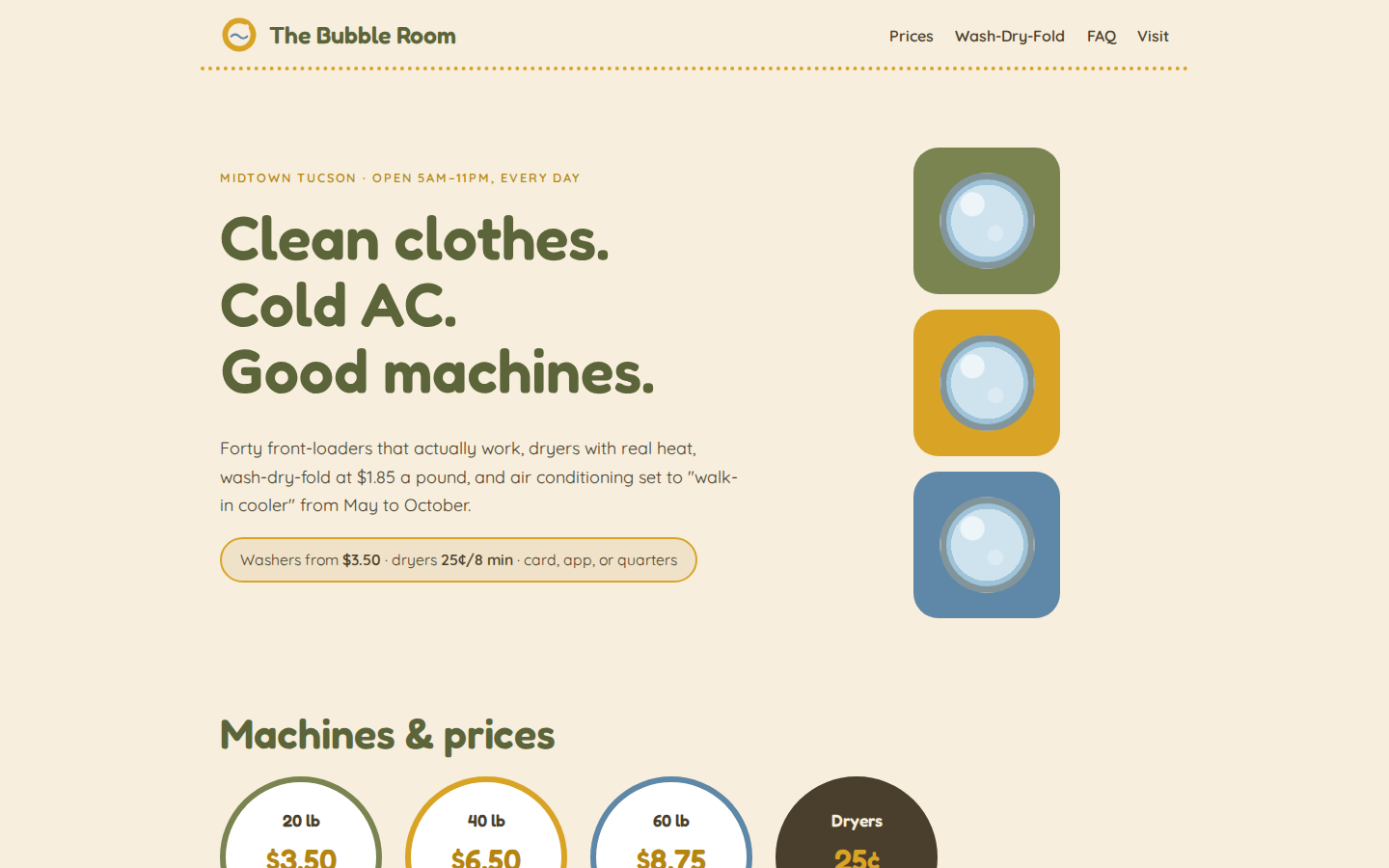 Screenshot of The Bubble Room website demo