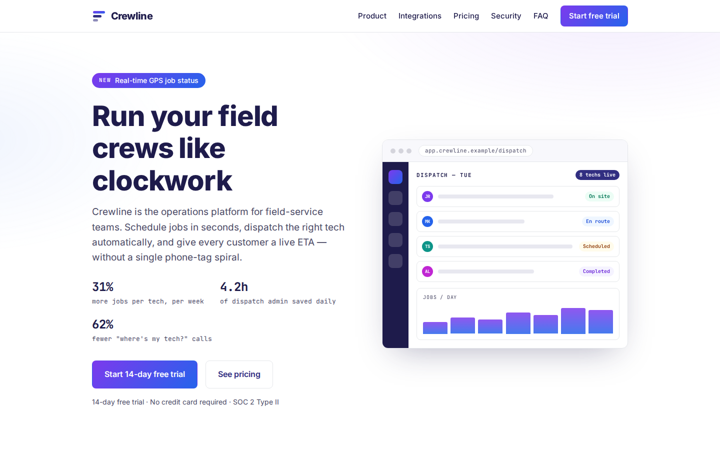 Screenshot of Crewline website demo