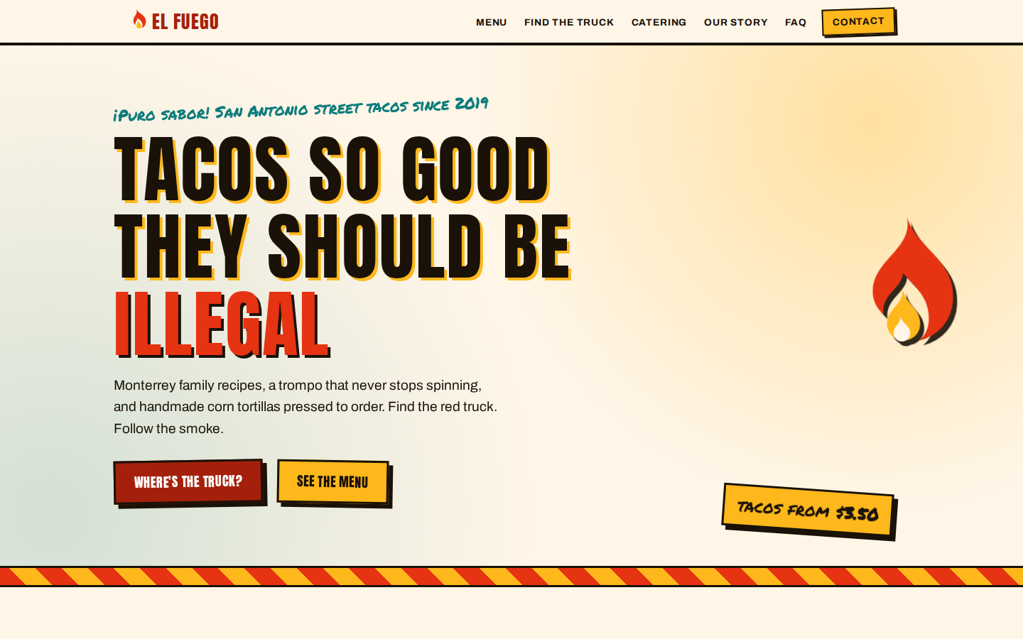 Screenshot of El Fuego Taco Truck website demo