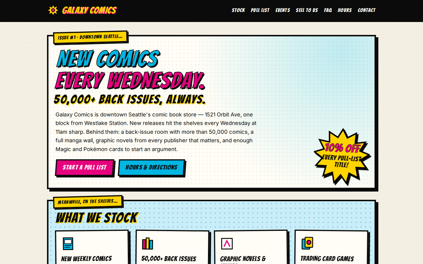 Screenshot of Galaxy Comics website demo