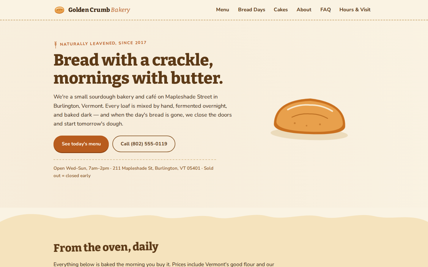 Screenshot of Golden Crumb Bakery website demo