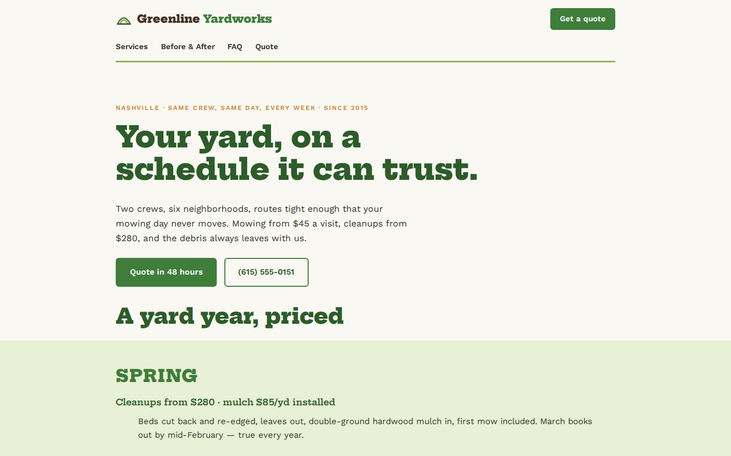 Screenshot of Greenline Yardworks website demo
