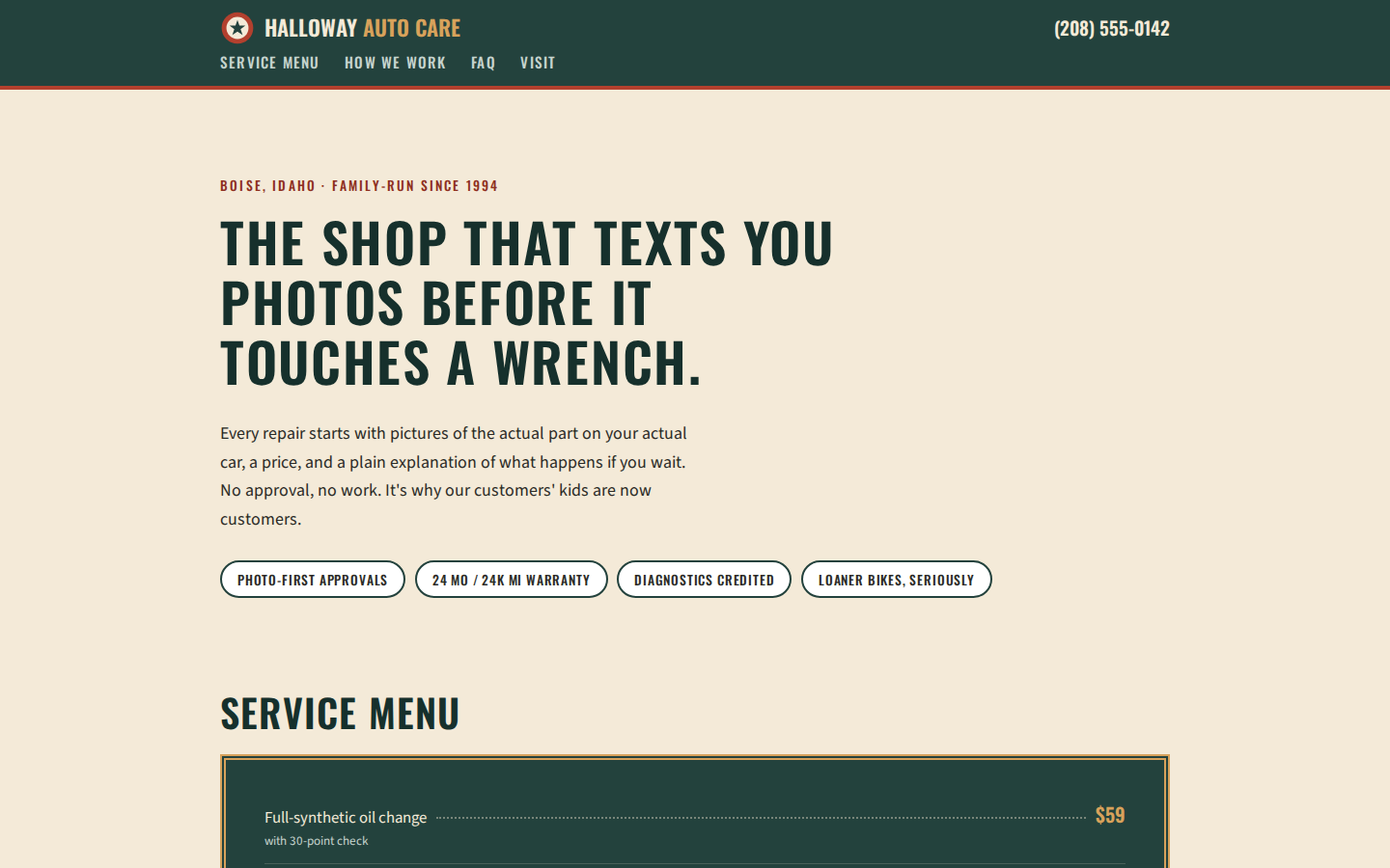 Screenshot of Halloway Auto Care website demo