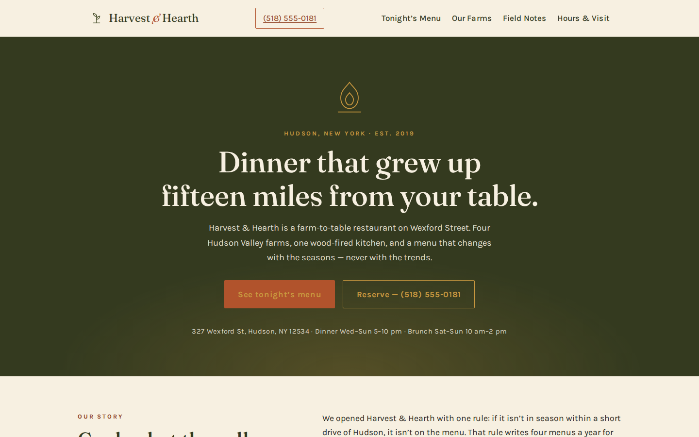 Screenshot of Harvest & Hearth website demo