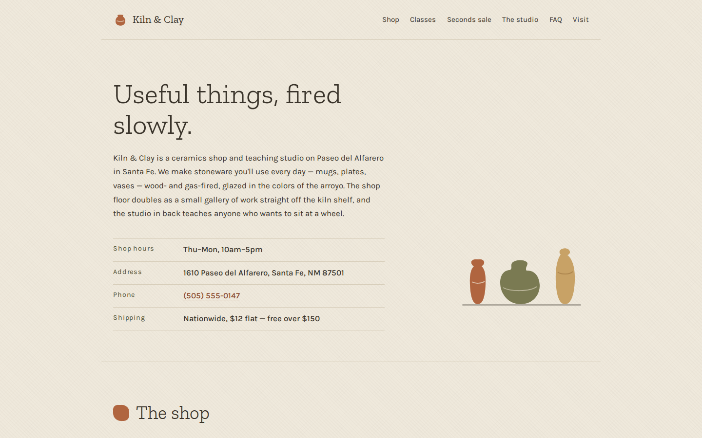 Screenshot of Kiln & Clay website demo