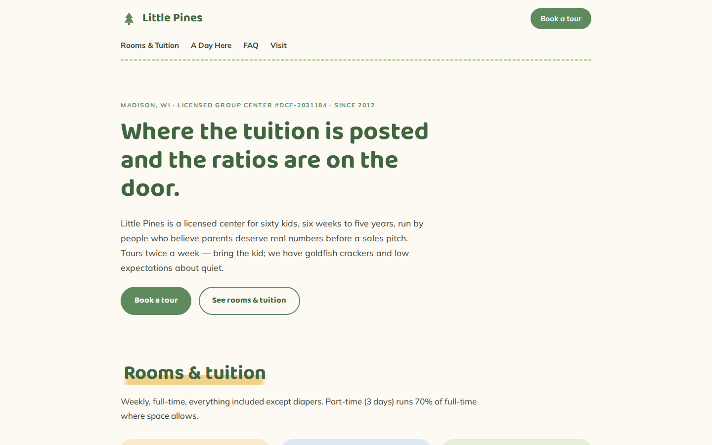 Screenshot of Little Pines Early Learning website demo