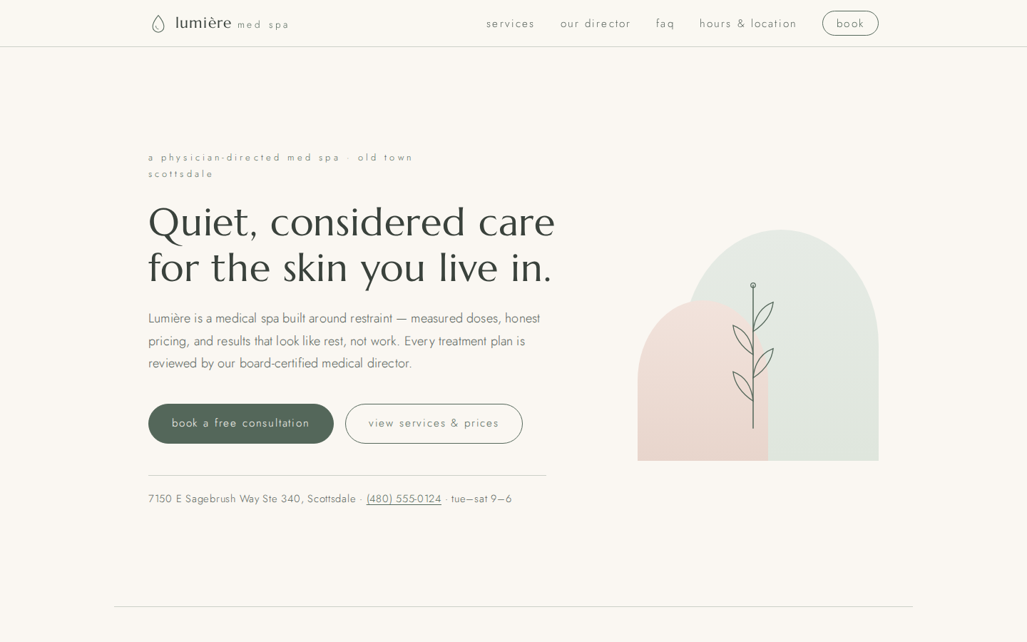 Screenshot of Lumière Med Spa website demo