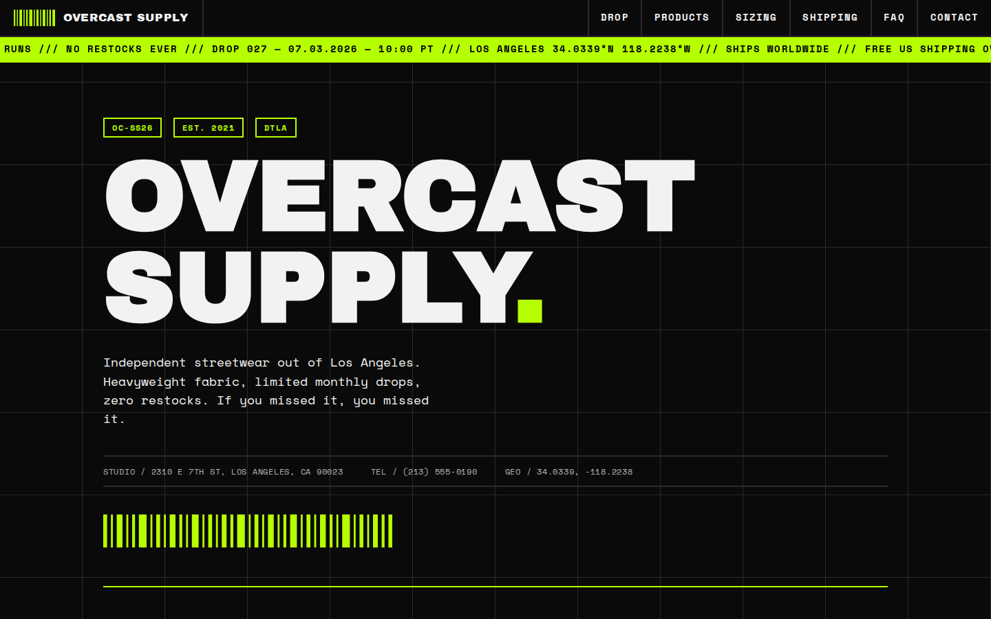 Screenshot of Overcast Supply website demo