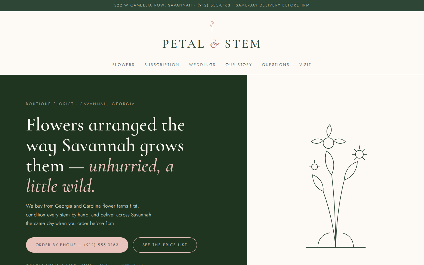 Screenshot of Petal & Stem website demo