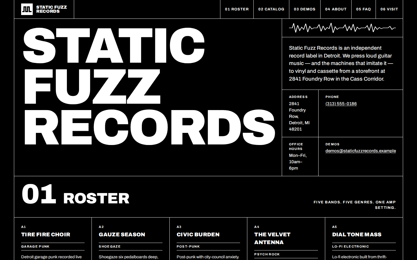 Screenshot of Static Fuzz Records website demo