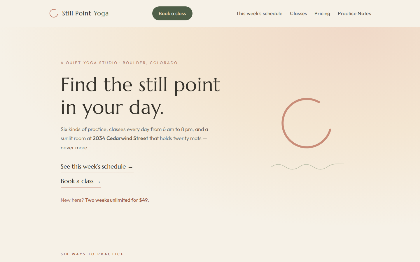 Screenshot of Still Point Yoga website demo