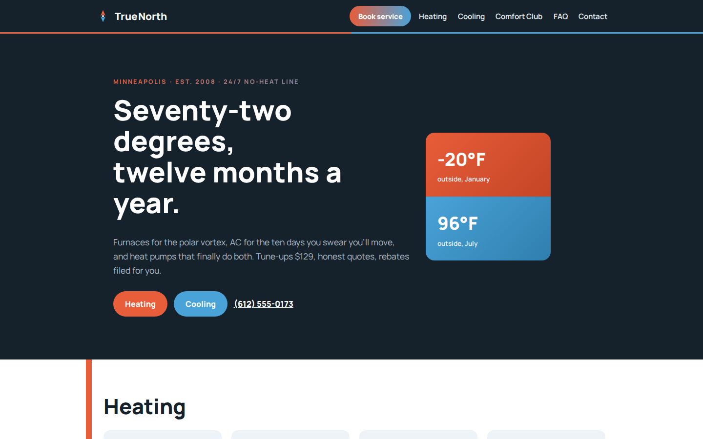 Screenshot of TrueNorth Heating & Air website demo