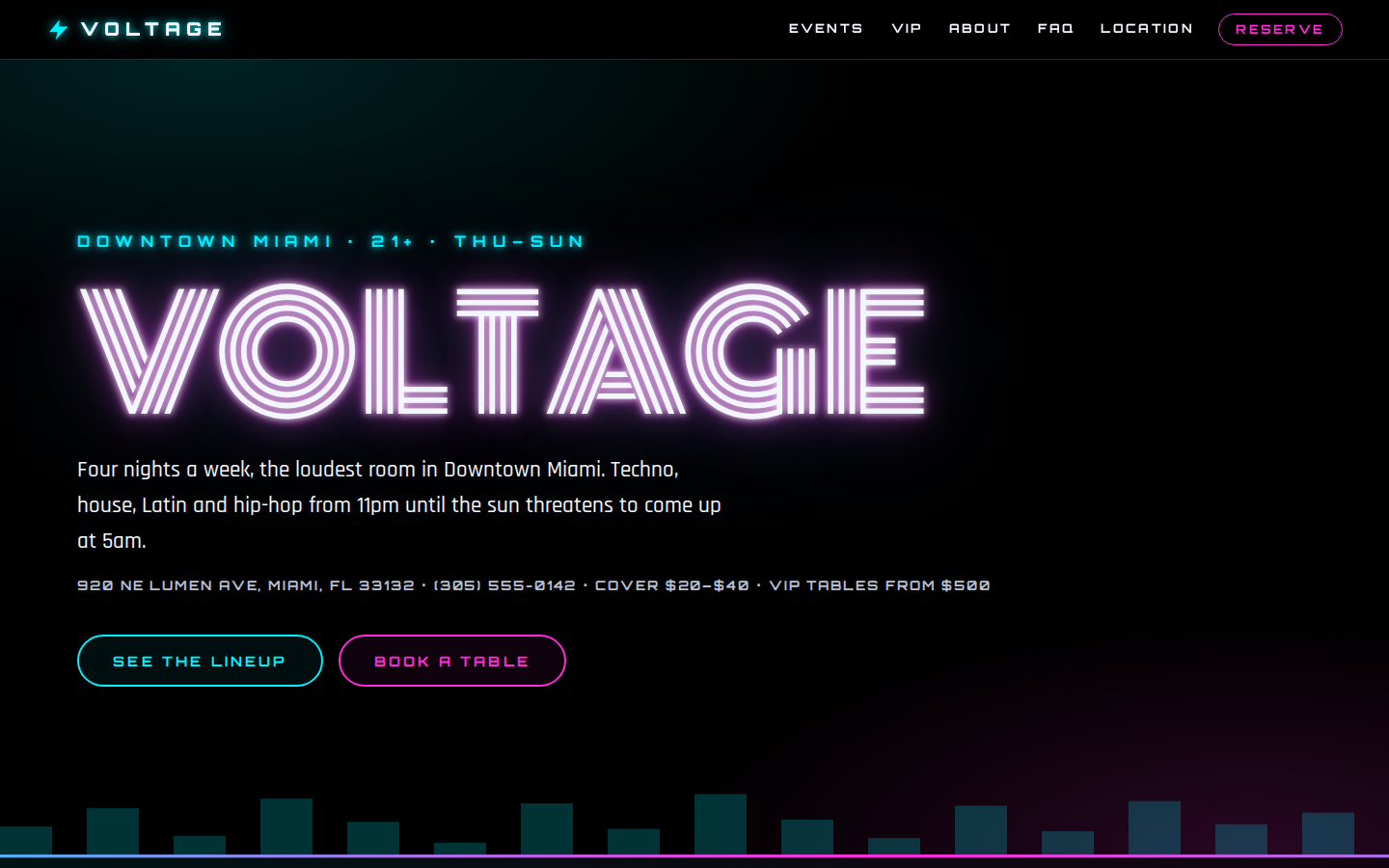 Screenshot of VOLTAGE Miami website demo